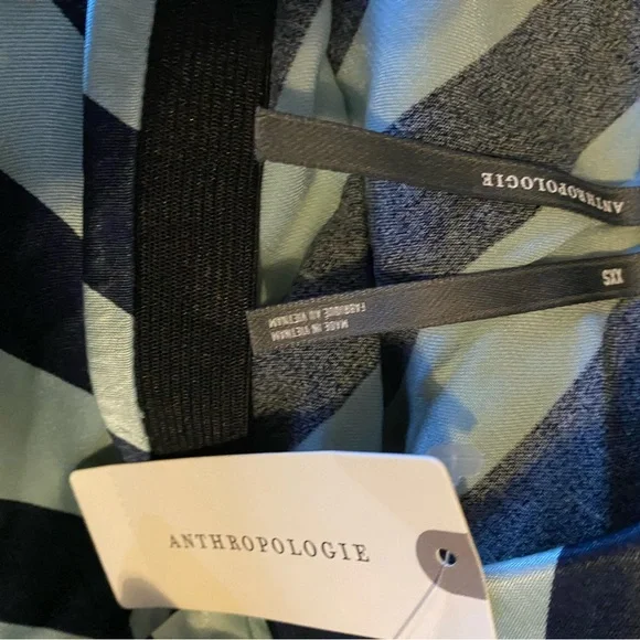 Anthropologie Texco Satin Blue Diagonal Stripe Boho Coquette Maxi Skirt XXS - Picture 13 of 13